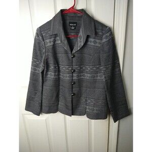 Leslie Fay Blazer Woman 8P Grey Tapestry Pattern Front Button Long Sleeve Career
